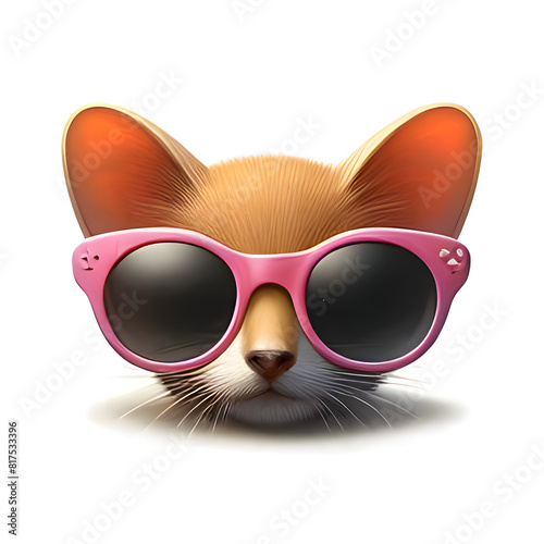 cute cat with cool sunglasses on white background