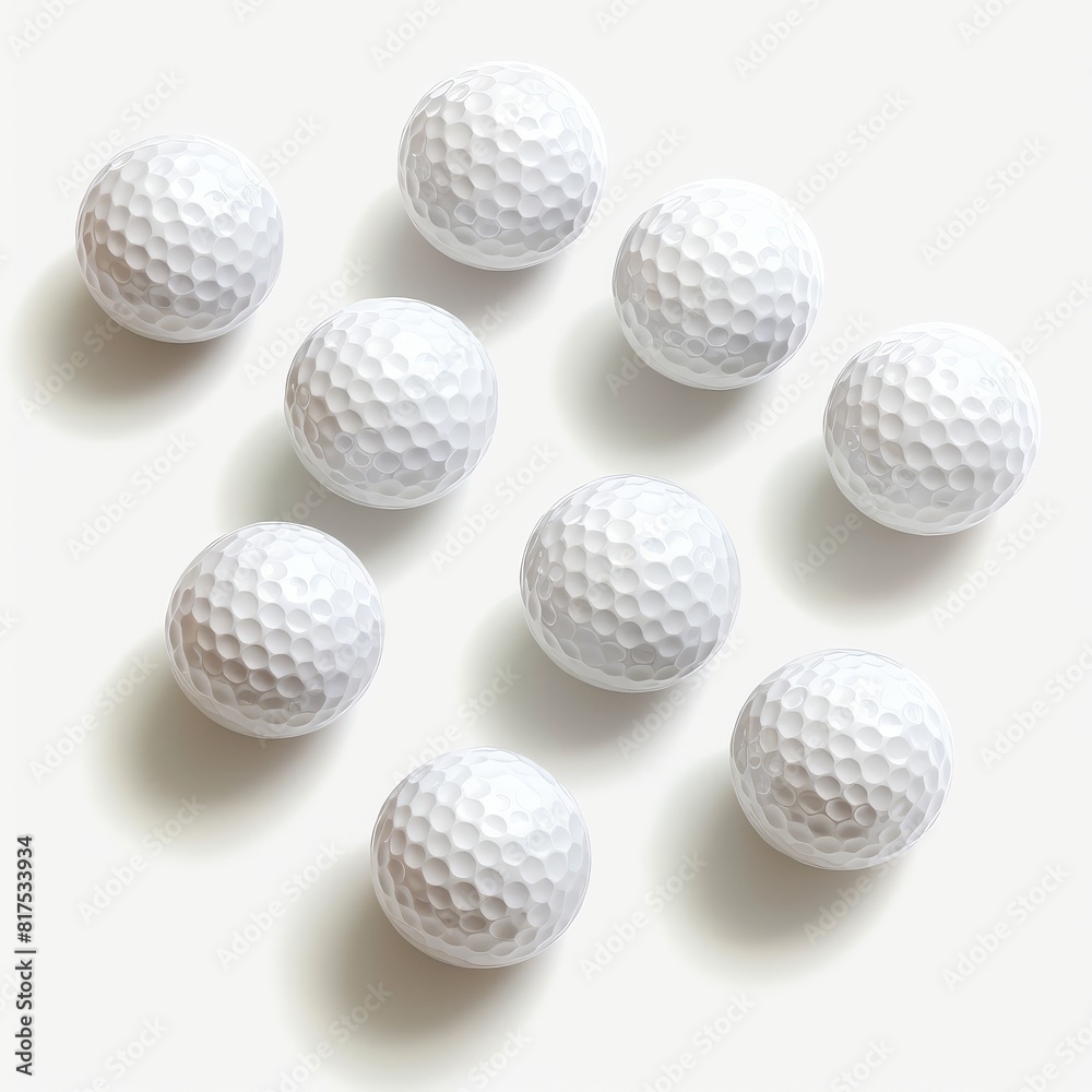 white golf balls arranged neatly on a plain white surface white golf balls arranged neatly on a plain white surface