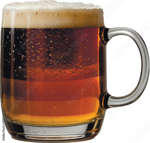 Beer. Glass beer glass. The beer is foamy. Foam and drops on the walls of the glass. Vector. PNG