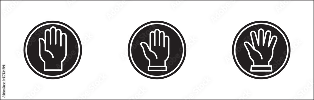 Hands icon set. Palm hand inside circle sign. Raise hand sign. Hands gesture symbol. Vector graphic design illustration isolated in white background. Hands icon set. Palm hand inside circle sign. Raise hand sign. Hands gesture symbol. Vector graphic design illustration isolated in white background.