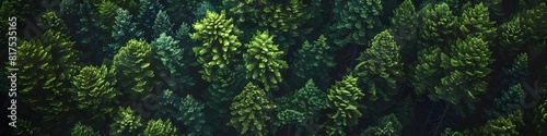 Healthy green trees in a forest of old spruce, fir and pine