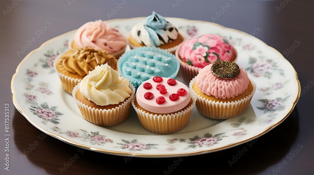 Cupcakes on a plate isolated on background. Top view.