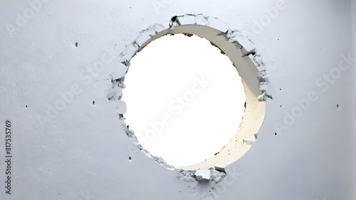Abstract white wall with light shining through a hole, isolated on transparent background. Minimalist concept for design projects.