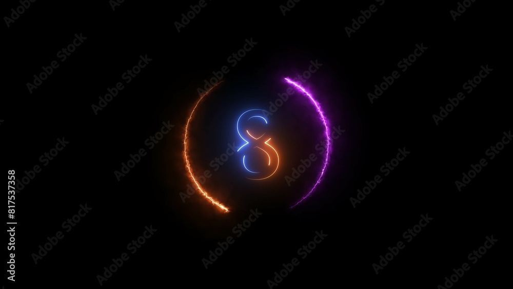Abstract countdown eight number, orange and royal blue color, neon light illustration. Black background orange and magenta circle 4k illustration.
Abstract countdown eight number, orange and royal blue color, neon light illustration. Black background orange and magenta circle 4k illustration.
