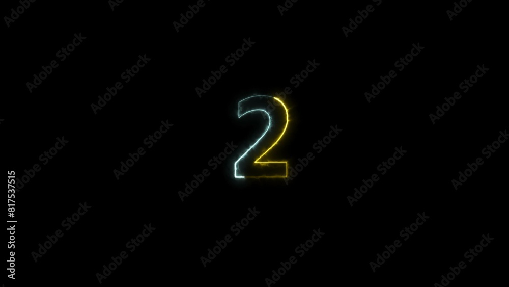 Abstract countdown two number, cyan and lime green color, neon light illustration. Black background UHD 4k illustration.
Abstract countdown two number, cyan and lime green color, neon light illustration. Black background UHD 4k illustration.