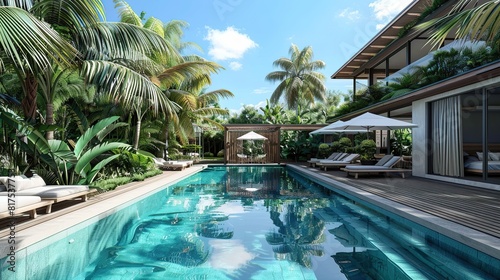 Luxury villa with big swimming pool interior outdoor 