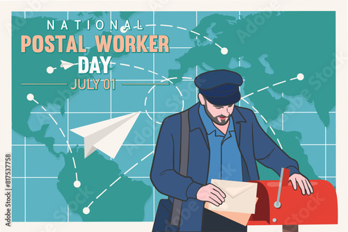 National postal workers day celebration flat poster.
