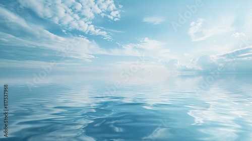 An abstract photograph of a light blue sky reflected in a calm body of water  creates a serene and peaceful scene