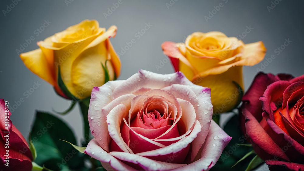 Fototapeta premium Three multicolored roses