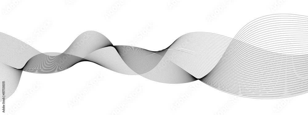 Wavy business curve lines on transparent background. Abstract ocean wave line background. Wave swirl, frequency sound wave, twisted curve lines with blend effect. Vector illustration.