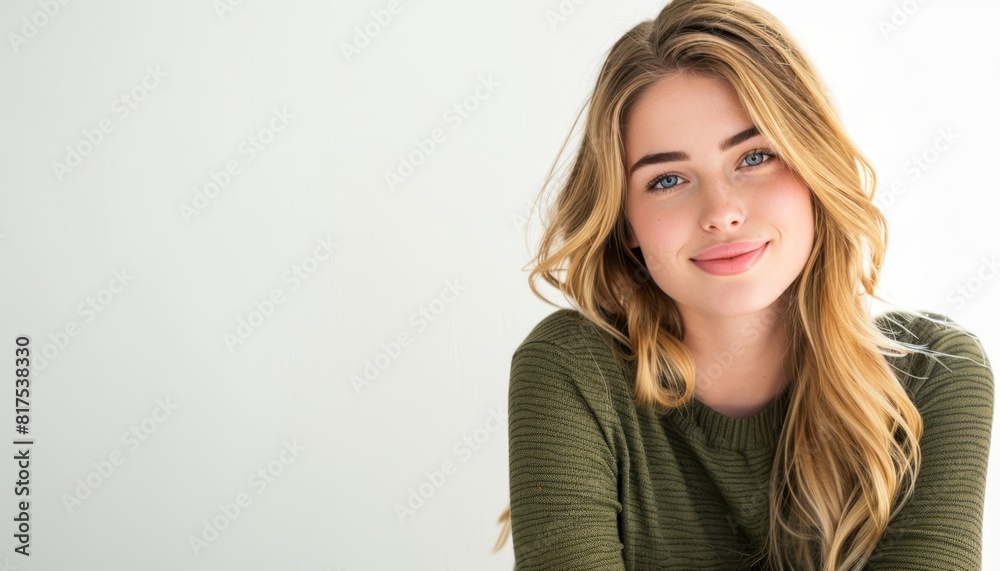 Portrait of a Smiling Young Woman with Blonde Hair.