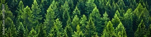 Healthy green trees in a forest of old spruce, fir and pine. landscape 