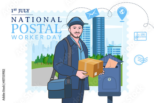 National postal workers day celebration flat poster.
