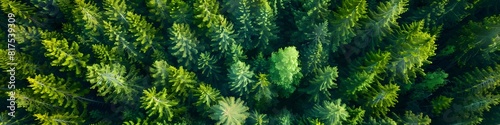 Healthy green trees in a forest of old spruce, fir and pine. landscape 