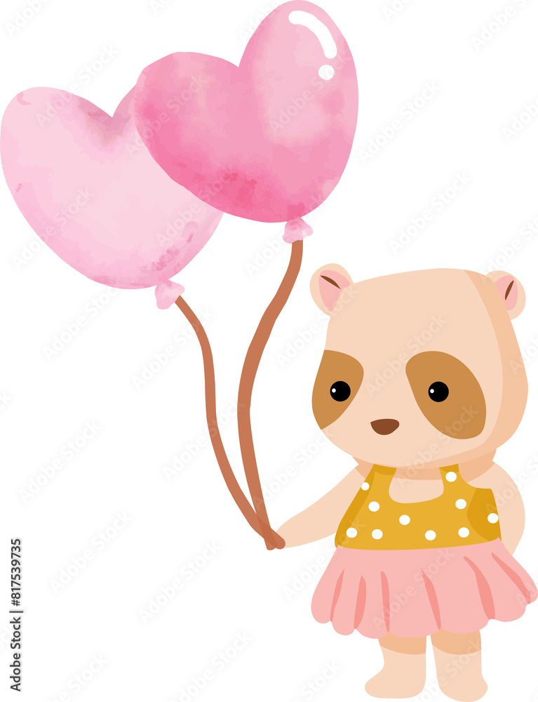 Cute bear with pink heart shaped balloons Cute bear with pink heart shaped balloons