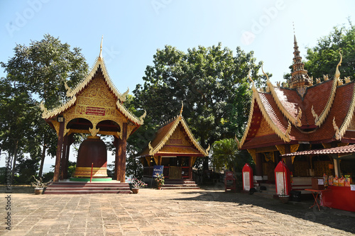 Thai Buddhist pavilion at Wat Phra Phutthabat Tak Pha temple. It is believed to be the footprint of Lord Buddha who came to rest in the area where his robes dried. photo