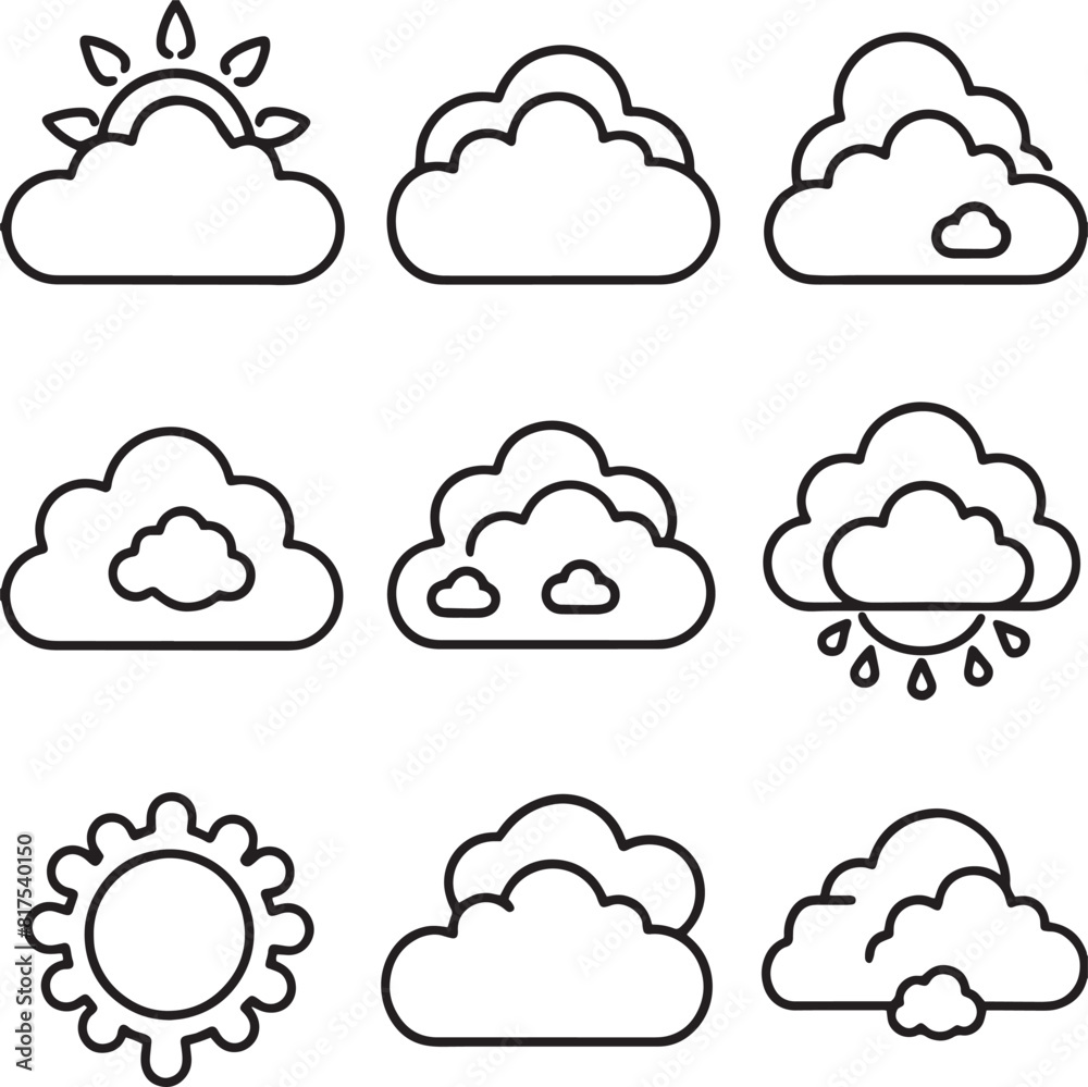 set of clouds icon illustration isolated white background set of clouds icon illustration isolated white background