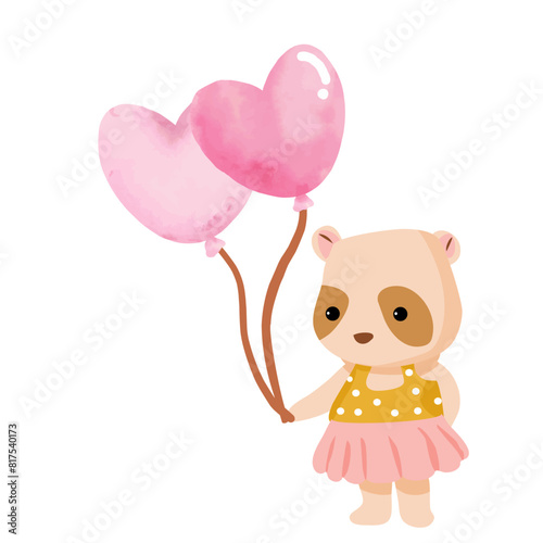Cute bear with pink heart shaped balloons 