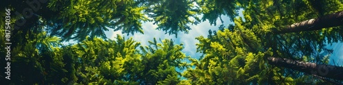 Healthy green trees in a forest of old spruce  fir and pine. landscape 