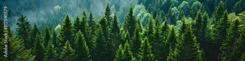 Healthy green trees in a forest of old spruce, fir and pine. landscape 