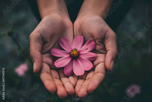 Close-up of someone's hands holding a delicate flower, symbolizing the fragility and beauty of the human mind - Mental Health