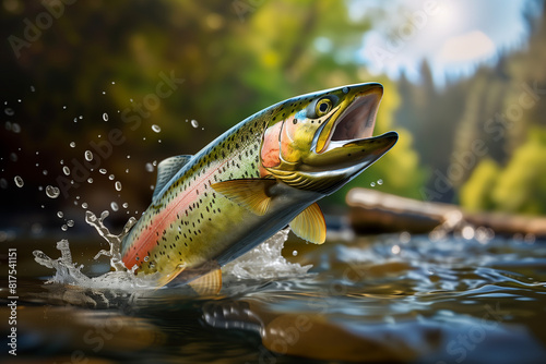 Rainbow trout jumping out of the water