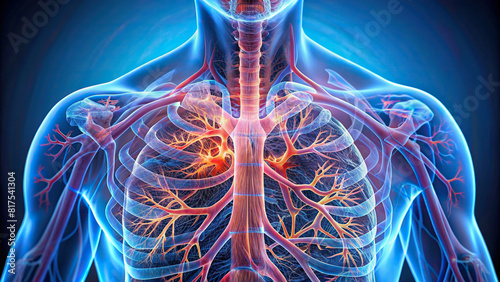 Macro shot of human bronchi showing bronchial tubes and bronchioles, focusing on respiratory organs photo
