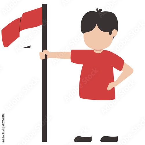 Boy Holding Flagpole