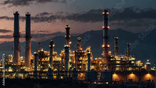 refinery at night