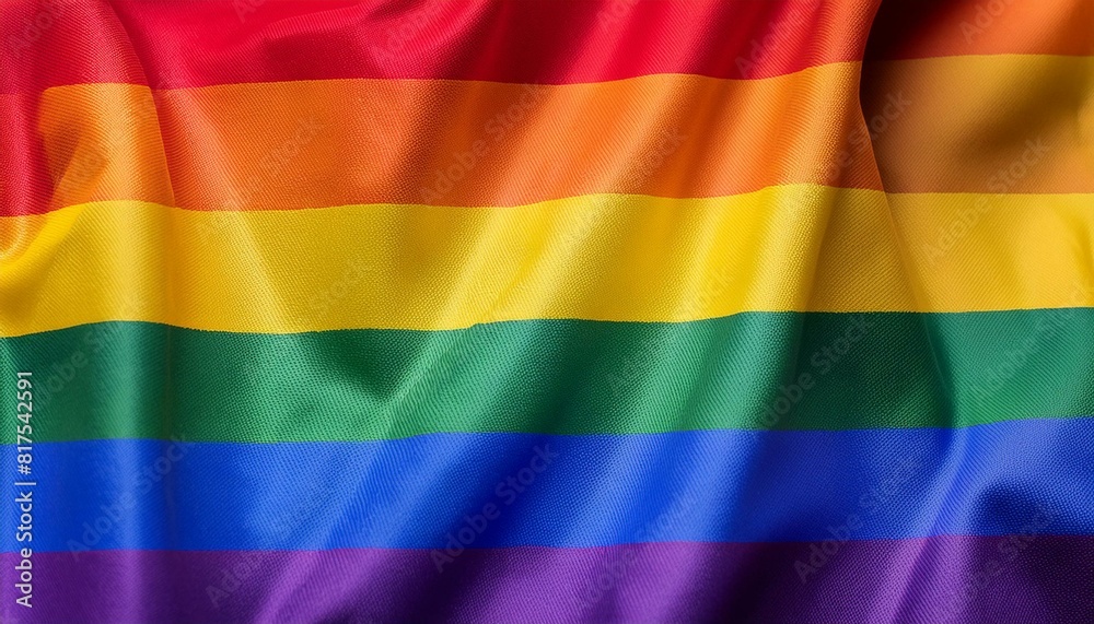 Fototapeta premium A flag, in vibrant rainbow colors, waves in the wind with realistic lighting and a subtle texture.