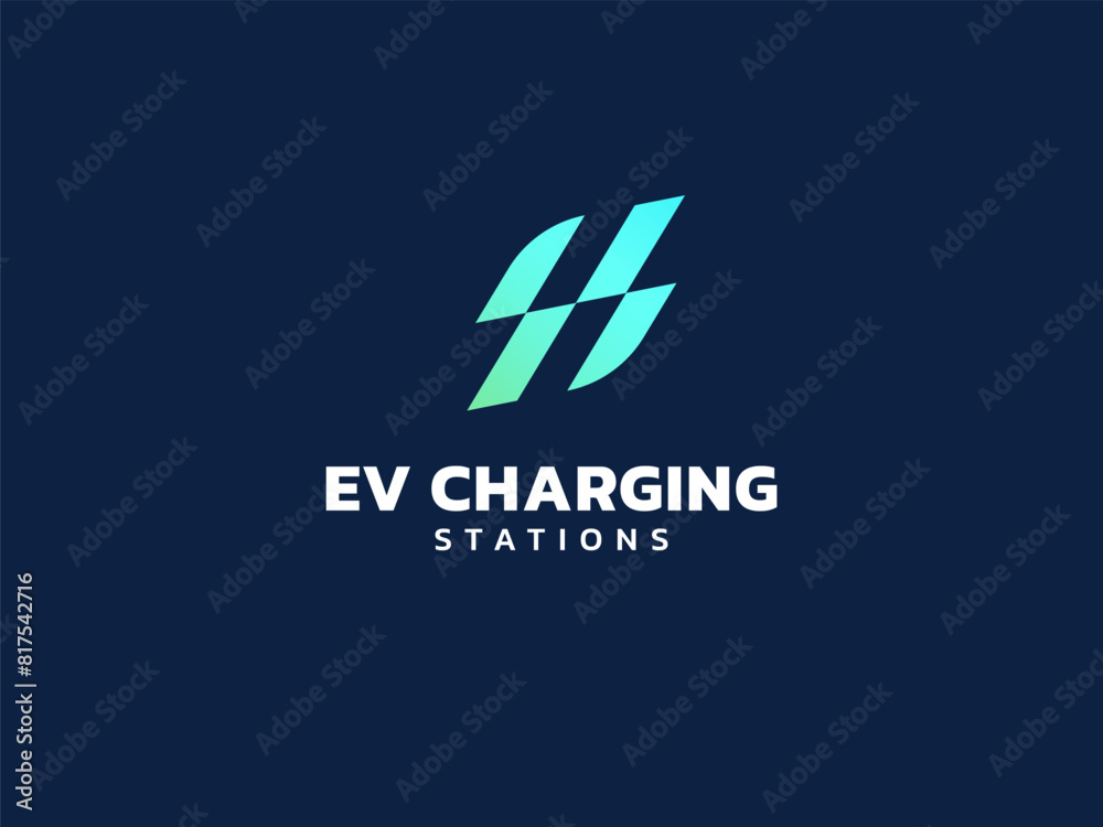 Electric vehicle charging with Lightning Bolt overlapping in Eco Leaf Symbol logo vector design concept. EV charging logotype symbol for Electric Car, EV station, ui, v business, infographic, new tech