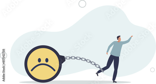 depressed businessman chain with sad face burden.flat vector illustration.