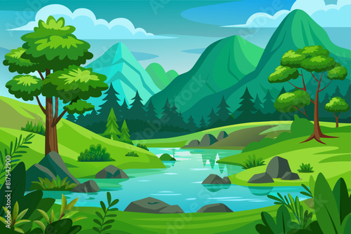 Beautiful Green Nature Scenery Landscape vector Illustration