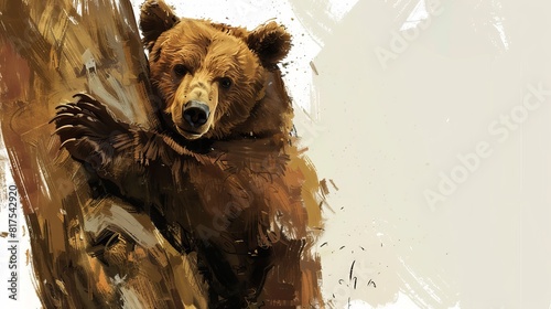 Illustration of a brown bear climbing a tree