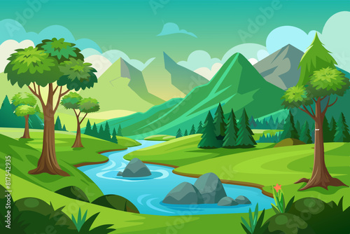 Beautiful Green Nature Scenery Landscape vector Illustration