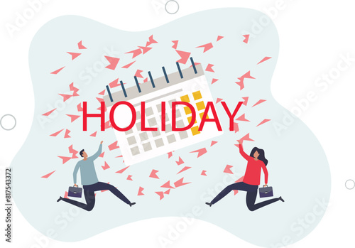 business people with big calendar jumping with joy to celebrate long holiday.flat vector illustration.