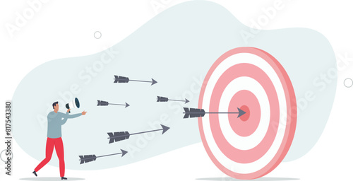 Marketing target strategy, leadership or skill to reach target or achievement,flat vector illustration.