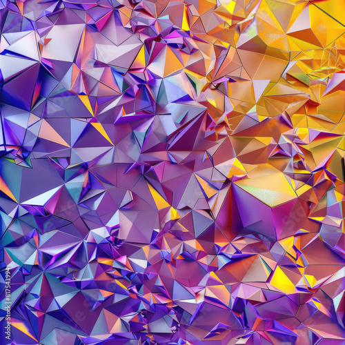 A background of different colored triangles  with an iridescent gradient effect. Created with Ai