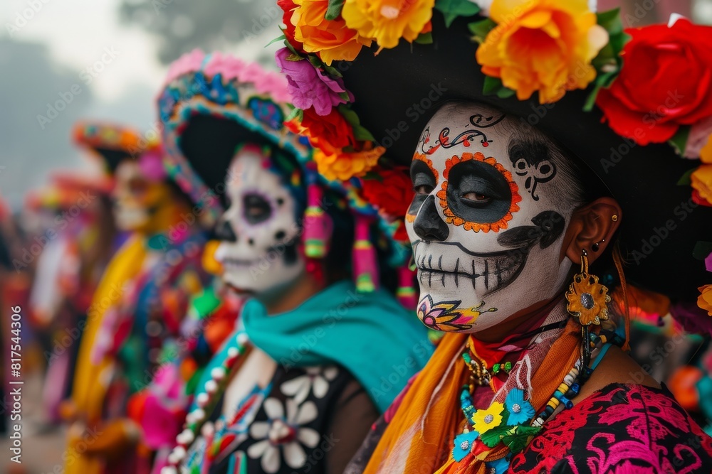 Face Paint Design for the Day of the Dead, A colorful Day of the Dead parade in Mexico, Calavera Catrina A Spicy, Ai generated Face Paint Design for the Day of the Dead, A colorful Day of the Dead parade in Mexico, Calavera Catrina A Spicy, Ai generated