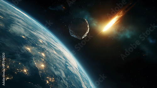 Meteor glowing as it enters the Earth's atmosphere, ultra realistic. Generative Ai. 