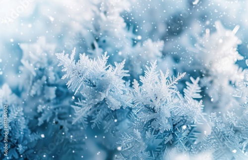 Beautiful winter background with snowflakes and frost. Created with Ai