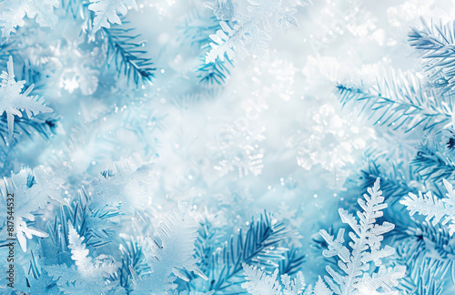 Abstract Winter Background with Snowflakes and Ice Flurries. Created with Ai