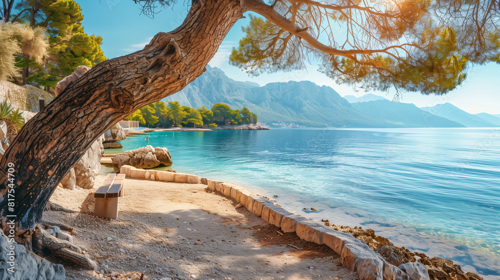 Fototapeta premium Romantic morning seascape of Adriatic sea. 