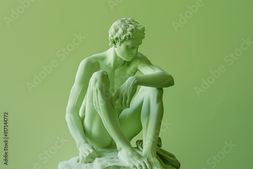 3d rendering of ancient greek -roman  statue art  figure  . Creative concept colorful neon image with bright and vivid  lime green color background, fashionable, trendy ,isolated background