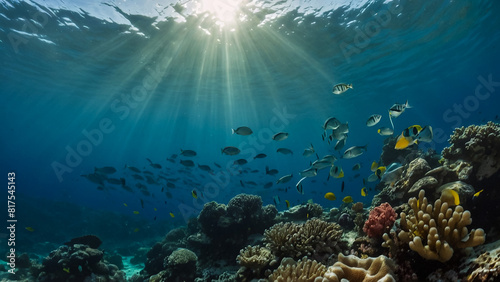 Underwater coral reef ocean beautiful view fish colorful design © Ahmer
