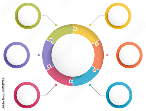 Circle infographic template with round puzzle with six steps or options