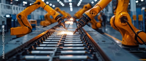 Mechanical Elegance: Robotic Arms Mid-Assembly in Car Factory