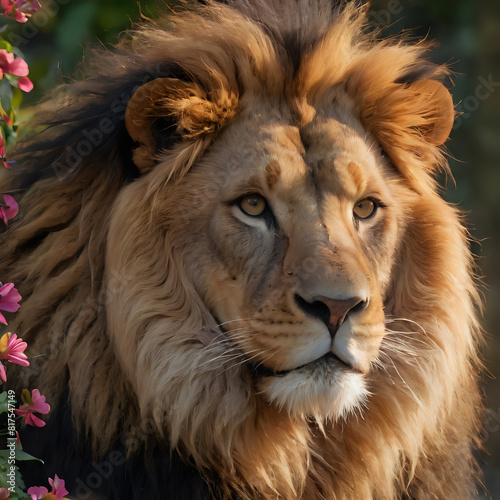 a male lion with a bushy mane