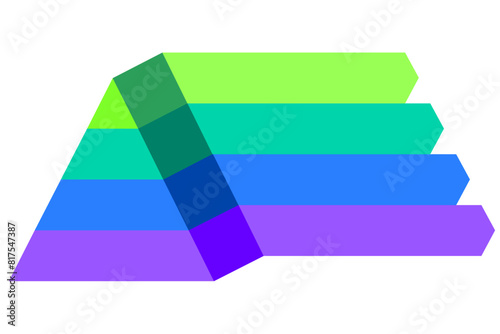 Infographic hierarchical statistical illustration of purple with blue and green triangle divided, Pyramid shape four layers for presenting business ideas or disparity and statistical
