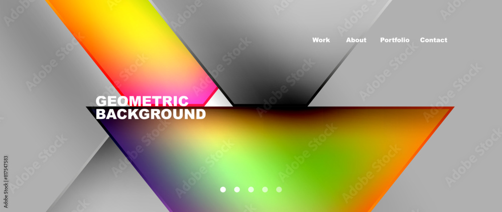 Metal triangles with colorful bright triangles. Geometric modern minimalist design template